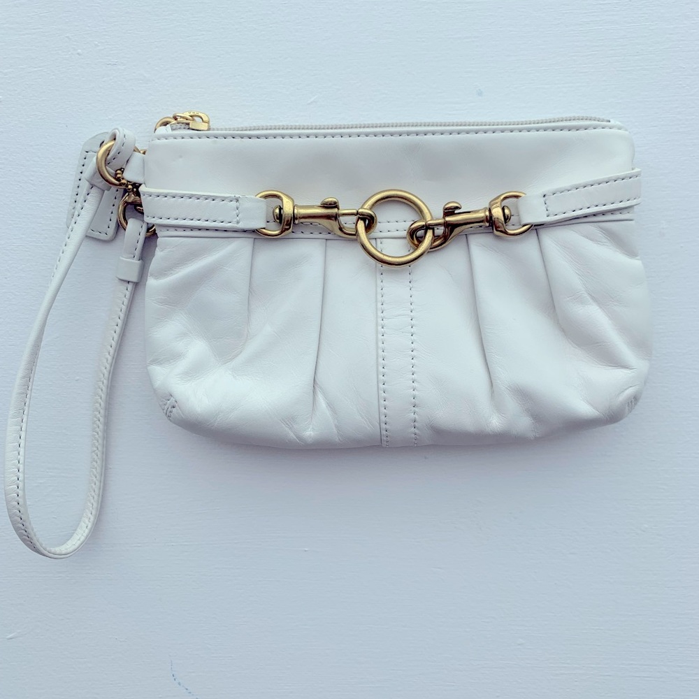 COACH Leather Wristlet Gold Hardware Soft White